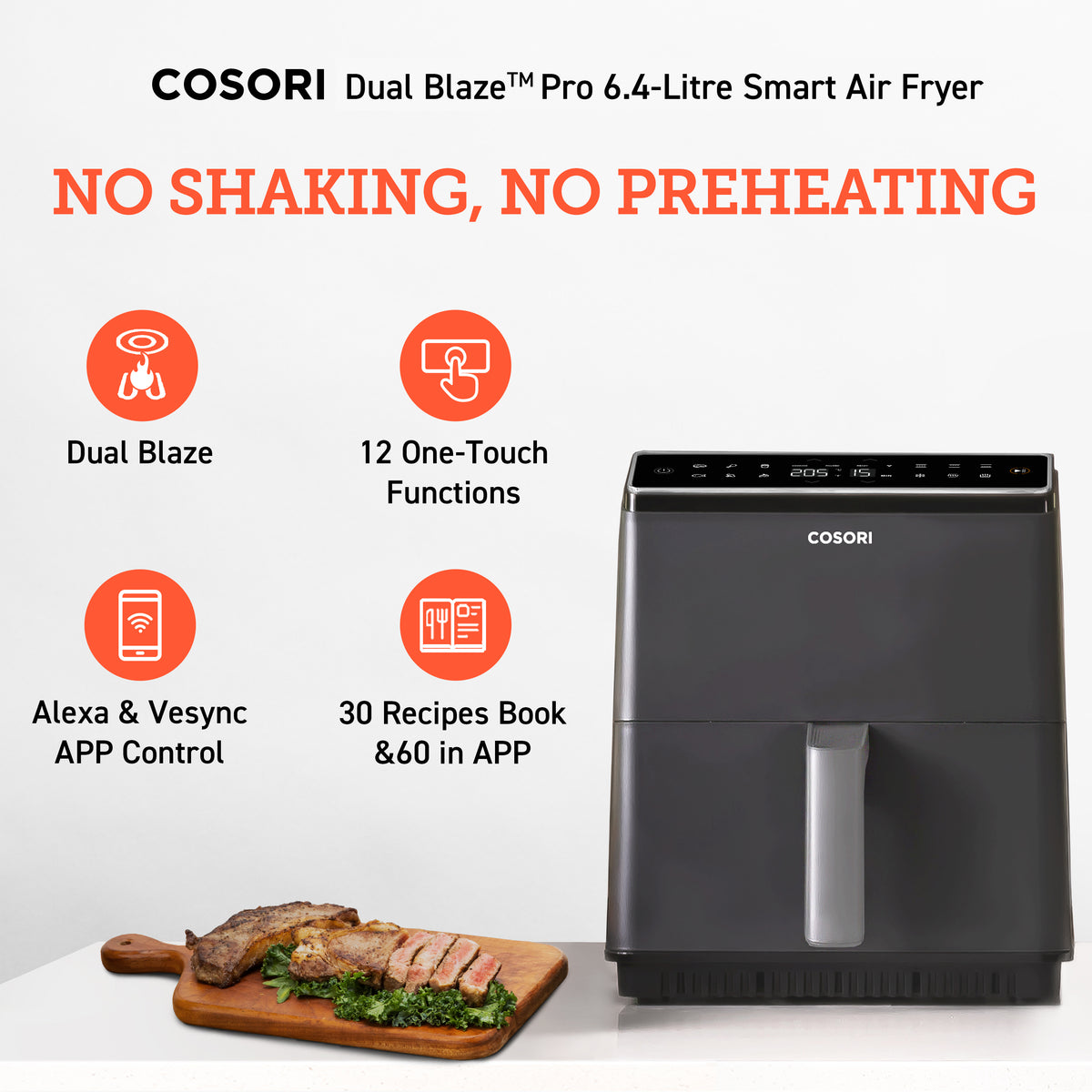 Cosori 6.4Ltr Dual Blaze Smart Air Fryer Dark Grey CAF-P681S - Air Fryers- RIBI Malta