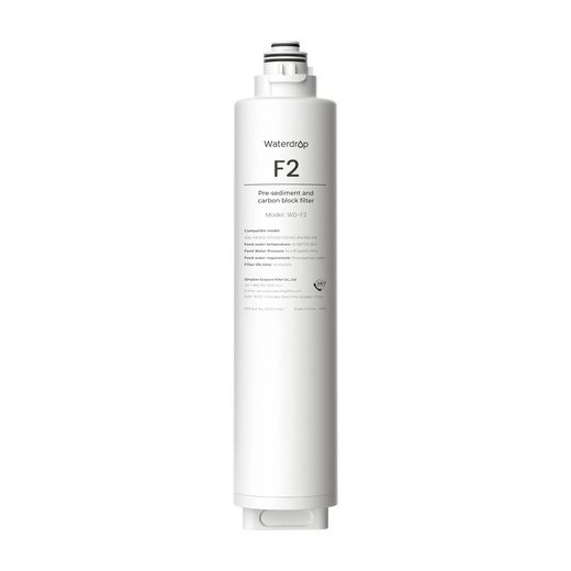 Waterdrop WD-F2 white replacement sediment and carbon block filter cartridge.