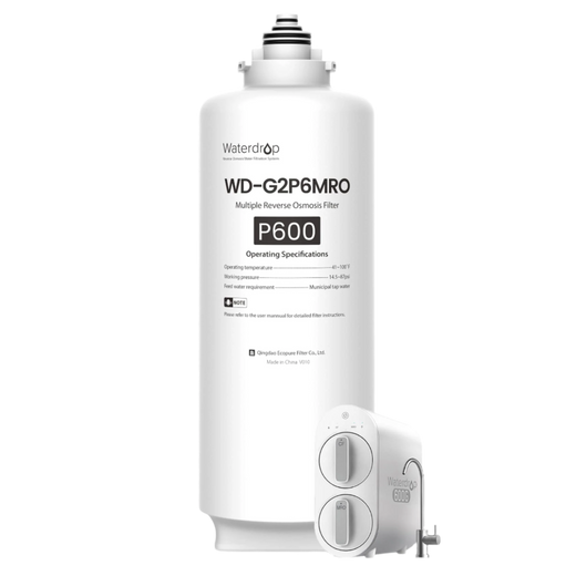 Waterdrop WD-G2P6MRO replacement reverse osmosis filter with an inset of the compatible G2P600 system