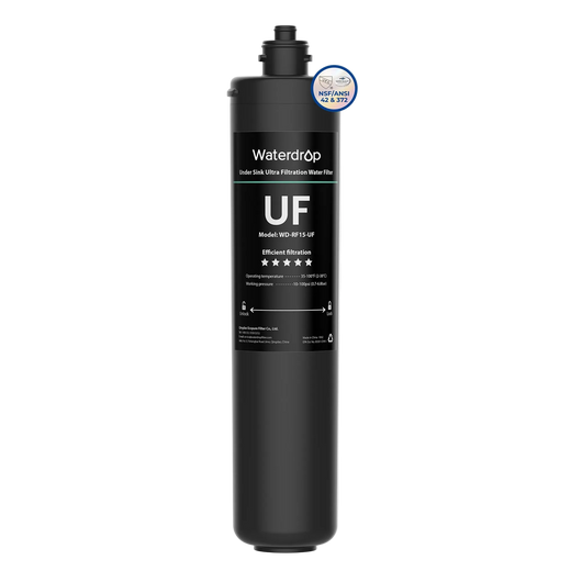 Black Waterdrop WD-RF15-UF replacement ultrafiltration cartridge, front view
