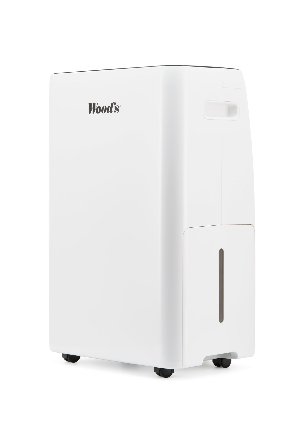 White dehumidifier with 'Wood's' branding on a white background