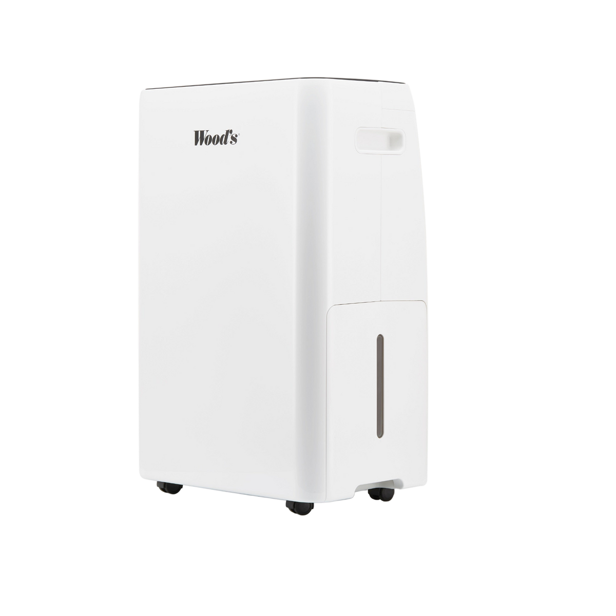 White dehumidifier with 'Wood's' branding on a white background