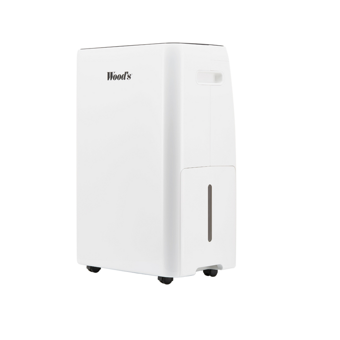 White dehumidifier with 'Wood's' branding on a white background