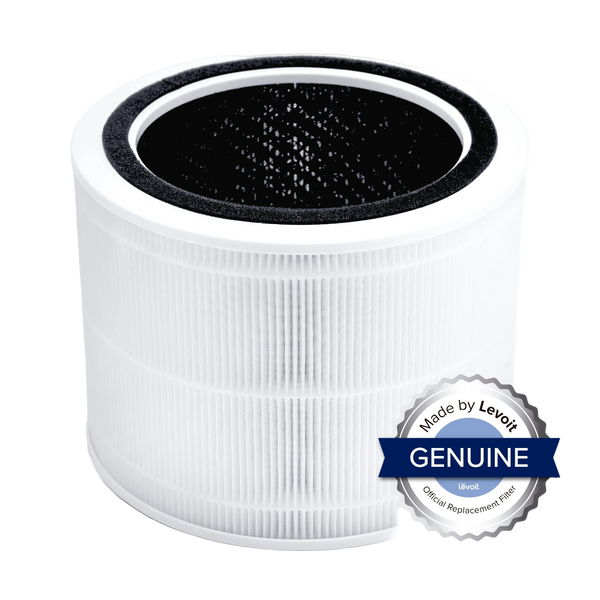 Levoit Core 200S cylindrical replacement air purifier filter with a Genuine Levoit badge.