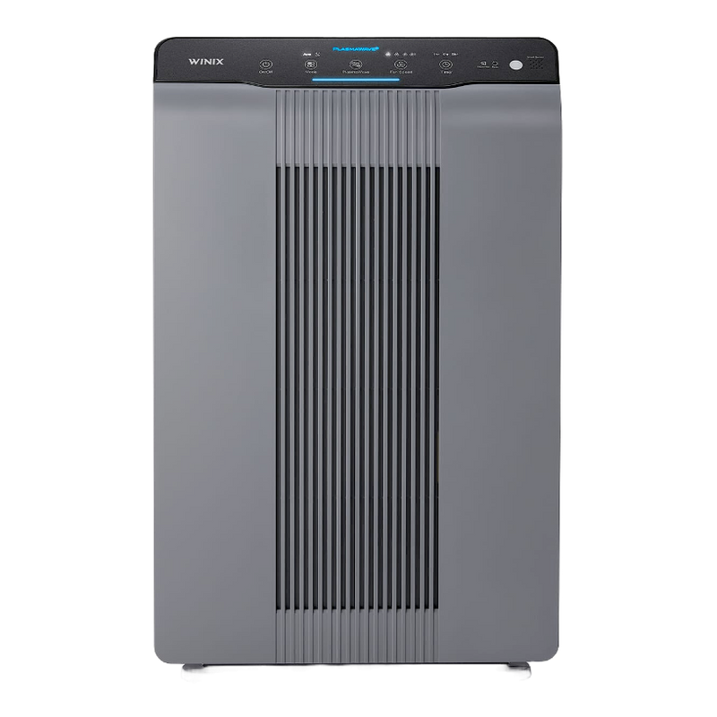 Front view of the grey Winix 5300-2 air purifier with a tall central intake grille and top control panel.