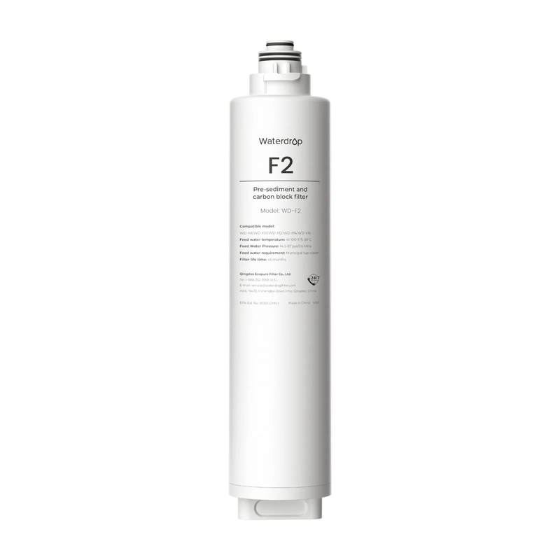 Waterdrop WD-F2 white replacement sediment and carbon block filter cartridge.