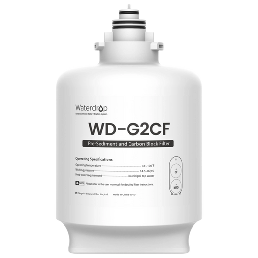 White Waterdrop WD-G2CF pre-sediment and carbon block replacement filter, front view