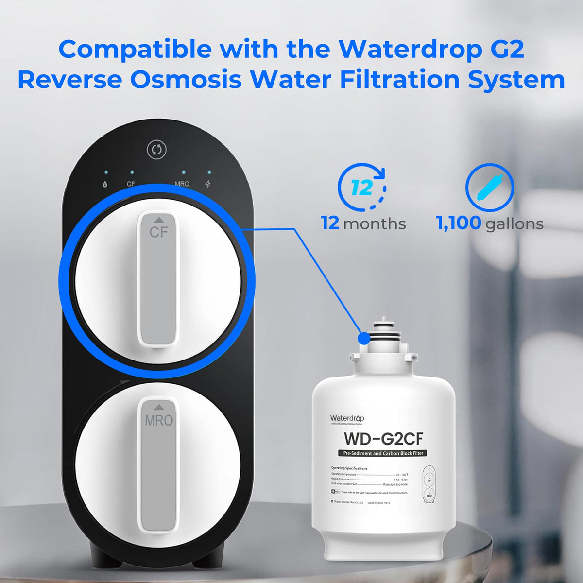 WD-G2CF filter for WaterDrop G2P600 Tankless Reverse Osmosis System