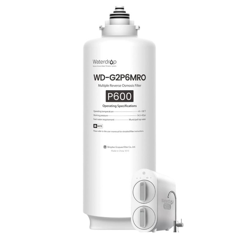 Waterdrop WD-G2P6MRO replacement reverse osmosis filter with an inset of the compatible G2P600 system