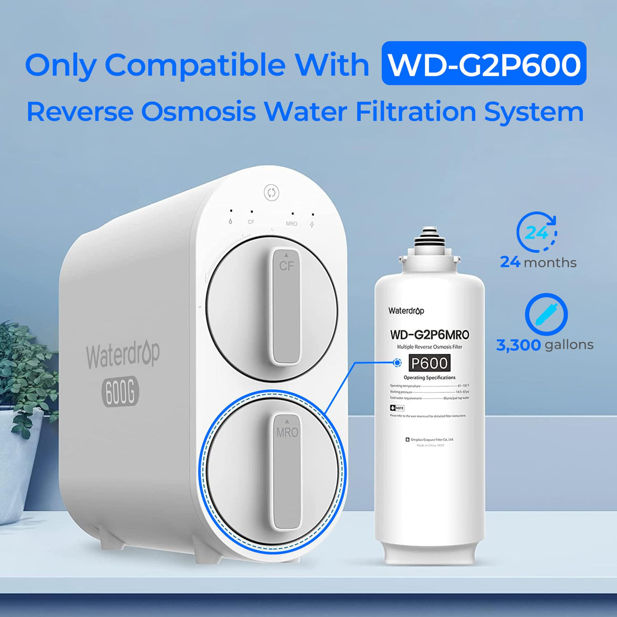 WD-G2P6MRO filter for WaterDrop G2P600 Tankless Reverse Osmosis System