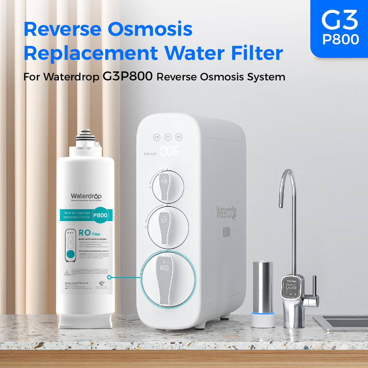 WD-G3P800-RO filter for WaterDrop G3P800 Tankless Reverse Osmosis System