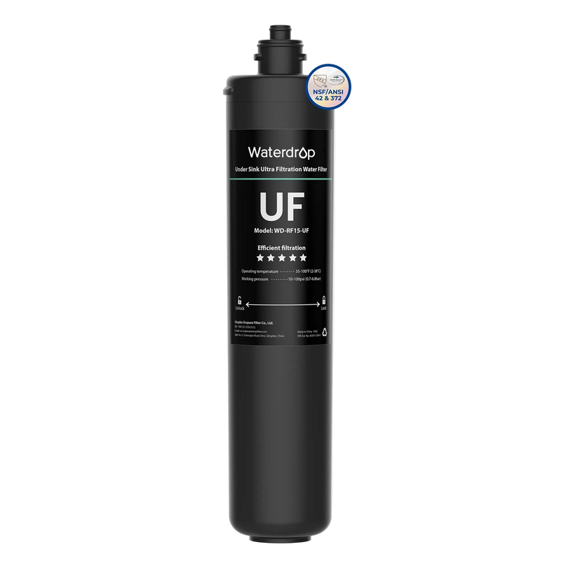 Black Waterdrop WD-RF15-UF replacement ultrafiltration cartridge, front view