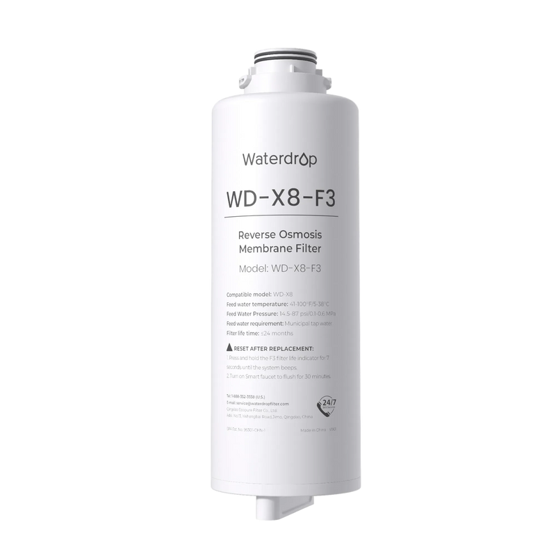 Waterdrop WD-X8-F3 white replacement reverse osmosis membrane filter cartridge.