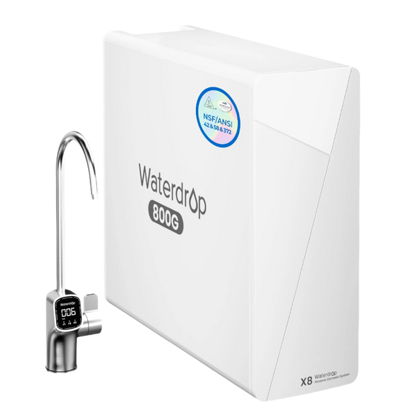 Waterdrop WD-X8 tankless reverse-osmosis system with smart display faucet.
