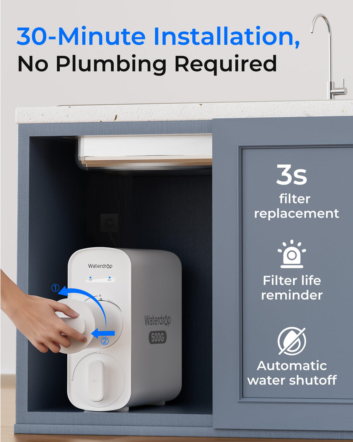 Waterdrop TankLess 8-STAGE Alkaline Reverse Osmosis G5P500A - Reverse Osmosis- RIBI Malta 