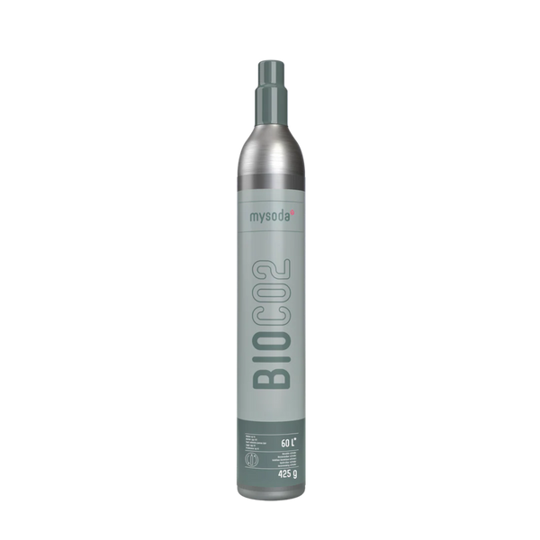 MySoda Bio CO2 cylinder with green label, marked 60 litres and 425 g