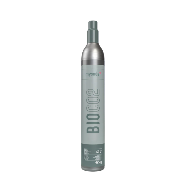 MySoda Bio CO2 cylinder with green label, marked 60 litres and 425 g