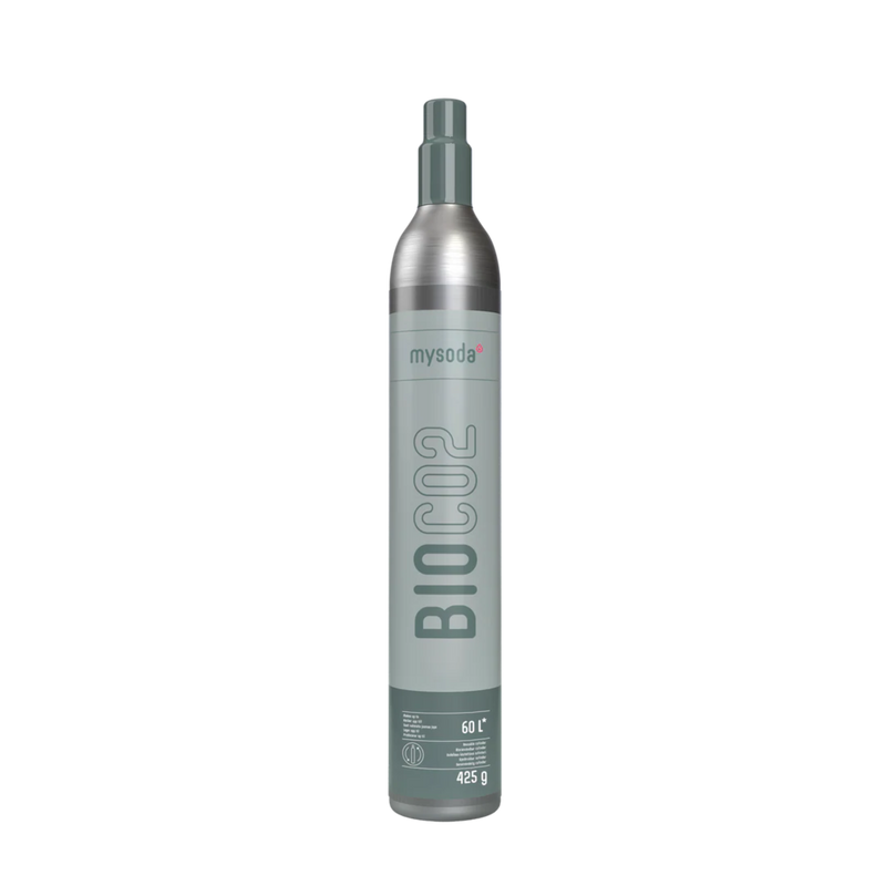 MySoda Bio CO2 cylinder with green label, marked 60 litres and 425 g