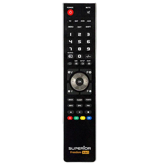 Black Superior Freedom 4-in-1 USB programmable remote with number pad and coloured function buttons