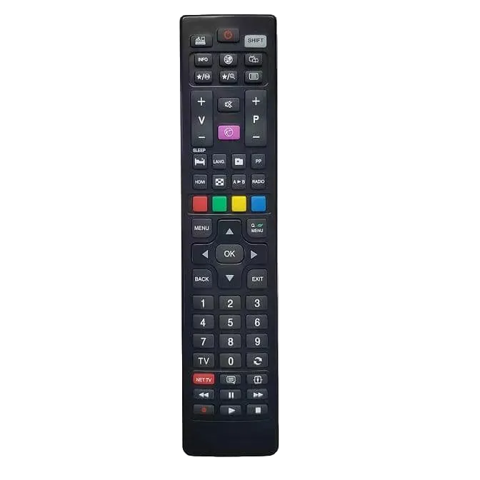 Black Superior Smart Vestel multibrand remote with number keys and coloured function buttons