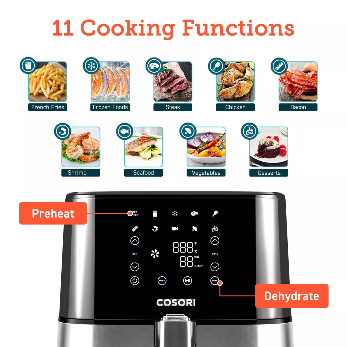 COLL 5.5Ltr Premium Air Fryer CP258 Stainless Steel with Dehydrate - - RIBI Malta 