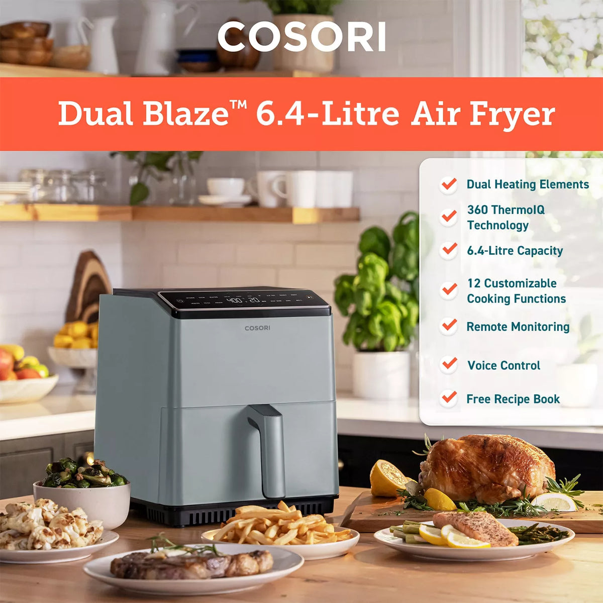 Cosori 6.4Ltr Dual Blaze Smart Air Fryer Light Grey CAF-P583S - Air Fryers- RIBI Malta 