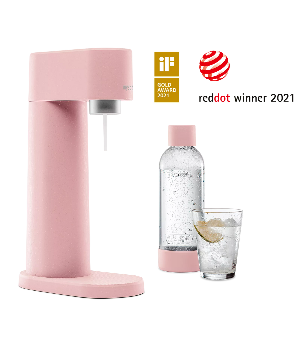 MySoda Woody Soda Maker - Pink + Extra FREE 2 x 1Ltr Bottles (Launch Offer) - Soda Maker- RIBI Malta 