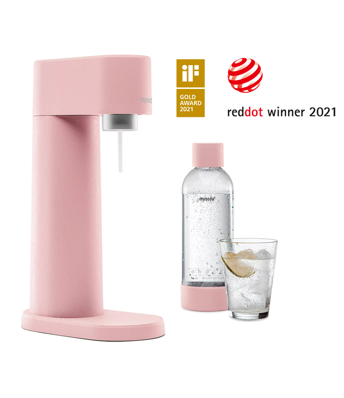 MySoda Woody Soda Maker - Pink + Extra FREE 2 x 1Ltr Bottles (Launch Offer) - Soda Maker- RIBI Malta 