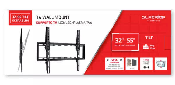 Superior TV Wall Mount 32-55 Tilt Extra Slim - RIBI Malta