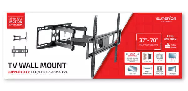 Superior TV Wall Mount 37-70" Full Motion Extra Slim - RIBI Malta