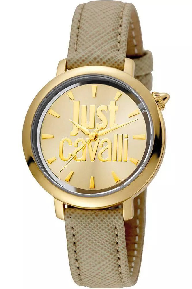 Just Cavalli Gold Dial Ladies Watch with Leather Strap - Watch- RIBI Malta 