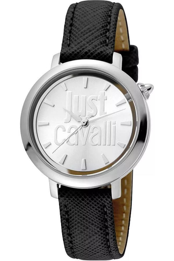 Just Cavalli Logo Silver Dial Ladies Watch with Leather Strap - Watch- RIBI Malta 